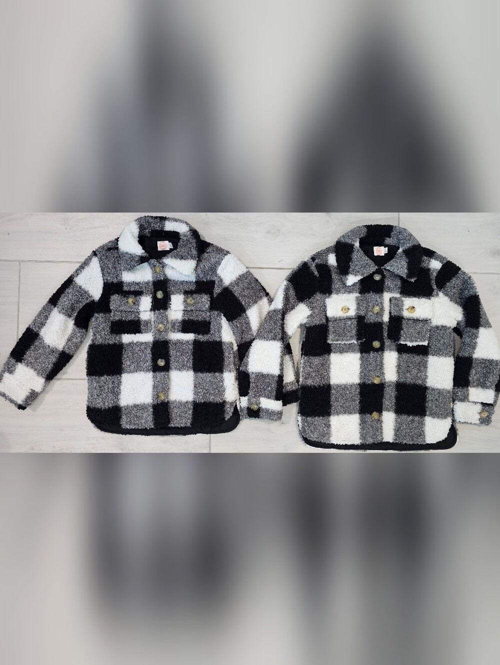 Girls Sherpa Plaid Black White Jackets Set Size S M
